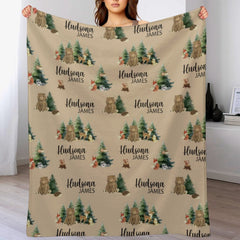 Livraison gratuite✈️Couverture personnalisée pour animaux de la forêt - Couverture personnalisée avec nom de bébé, couverture avec nom de la faune