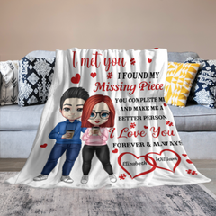 The Day I Met You, I Found My Missing Piece - Couple Personalized Custom Name Blanket - Gift For Husband Wife, Anniversary