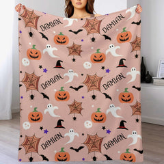 Free Shipping✈️Personalized Custom Name Blanket-Halloween Pumpkin ghost