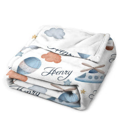 Free Shipping✈️Personalized Hot Air Balloon Plane Baby Blanket