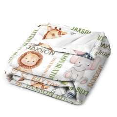 Free Shipping✈️Custom Name Safari Animals Lion Giraffe Elephant Baby Blanket