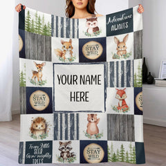 Free Shipping✈️Customized Baby Name Personalized Woodland Blankets for Girls