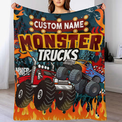 Free Shipping✈️Custom Name Monster Cartoon Truck Kids Blanket