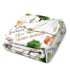 Free Shipping✈️Personalized Forest Animals Theme Baby Name Blanket