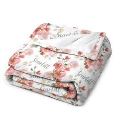 Free Shipping✈️Personalized Baby Name Blanket - Soft Floral Rose Blanket Plush Sherpa