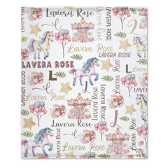 Free Shipping✈️Personalized Baby Blanket, Horse Sherpa Blanket, Personalized Baby Girl Blanket, Floral Horse Theme