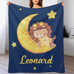 Personalized Baby Boy Moon Lion Blanket