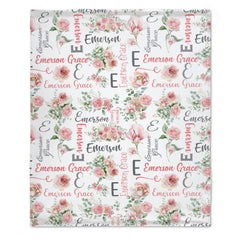 Livraison gratuite✈️Pink Floral Baby Name Couverture, Couverture personnalisée pour bébé fille, Couverture rose rose, Cadeau pour fille nouveau-née