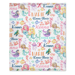 Free Shipping✈️Personalized Mermaid Name Pattern Baby Blanket