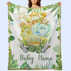 Free Shipping✈️ Personalized Jungle Animal Baby Blanket for Boys