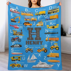 Free Shipping✈️Personalized Engineering Vehicle Kids Blanket with Initials