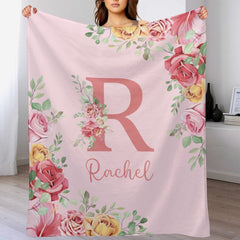 Free shipping✈️Personalized Baby Blanket for Girls With Name, Red Rose Floral Blanket