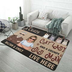 A Crazy Cat Lady & A Grumpy Old Man Live Here - Cat Personalized Custom Decorative Mat - Gift For Couples, Pet Owners, Pet Lovers - joliny