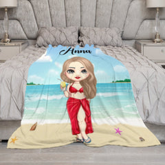 At The Beach Pool Party - Personalized Beach Custom Blanket - Gifts for Friends - joliny