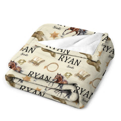 Livraison gratuite✈️Cowboy Swaddle Baby Blanket - Couverture d’emmaillotage avec nom personnalisé - Couverture pour bébé Cowboy Ranch