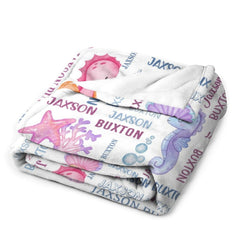 Free Shipping✈️Custom Name Underwater Seahorse Coral Pearl Baby Blanket