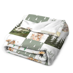 Free Shipping✈️Personalize Woodland Style Blanket-Custom Baby Name Blanket - Sage Green Woodland