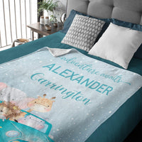 Blue Adventure Awaits Watercolor Safari Animals Custom Name Blanket - Joliny