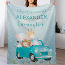 Blue Adventure Awaits Watercolor Safari Animals Custom Name Blanket - Joliny