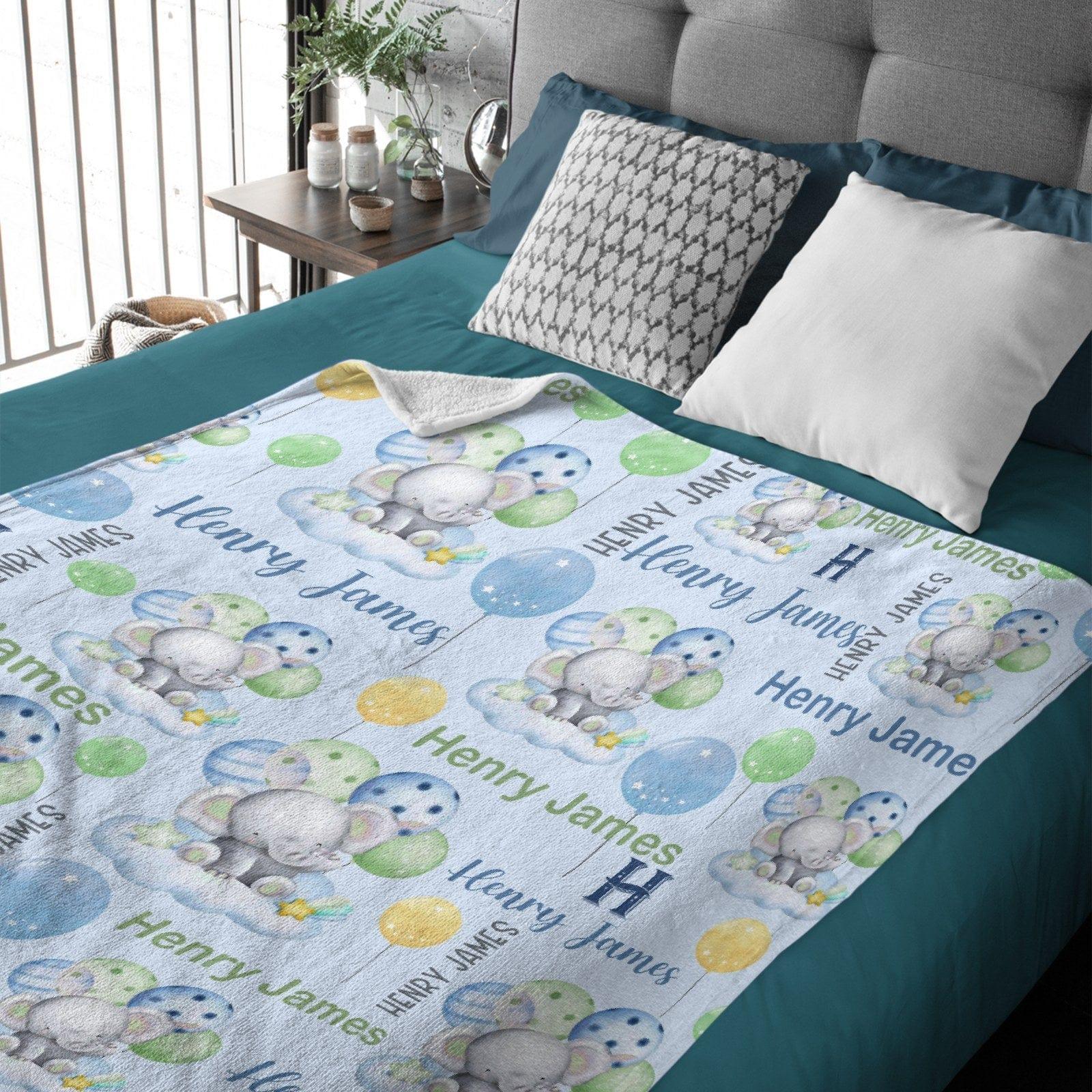 Custom Elephant Monogram Baby Blanket for Boys - Best Gift for Baby - Joliny