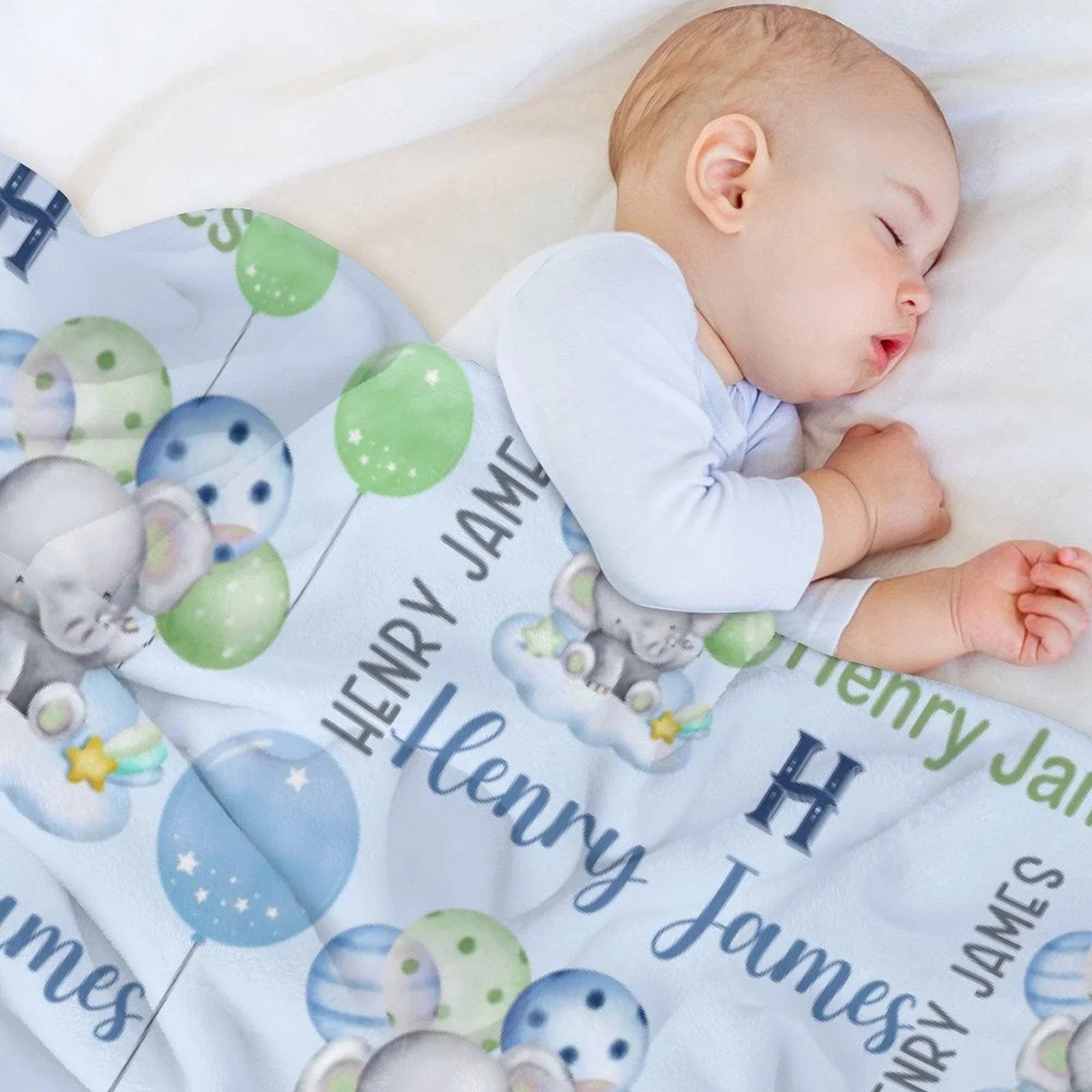 Custom Elephant Monogram Baby Blanket for Boys - Best Gift for Baby