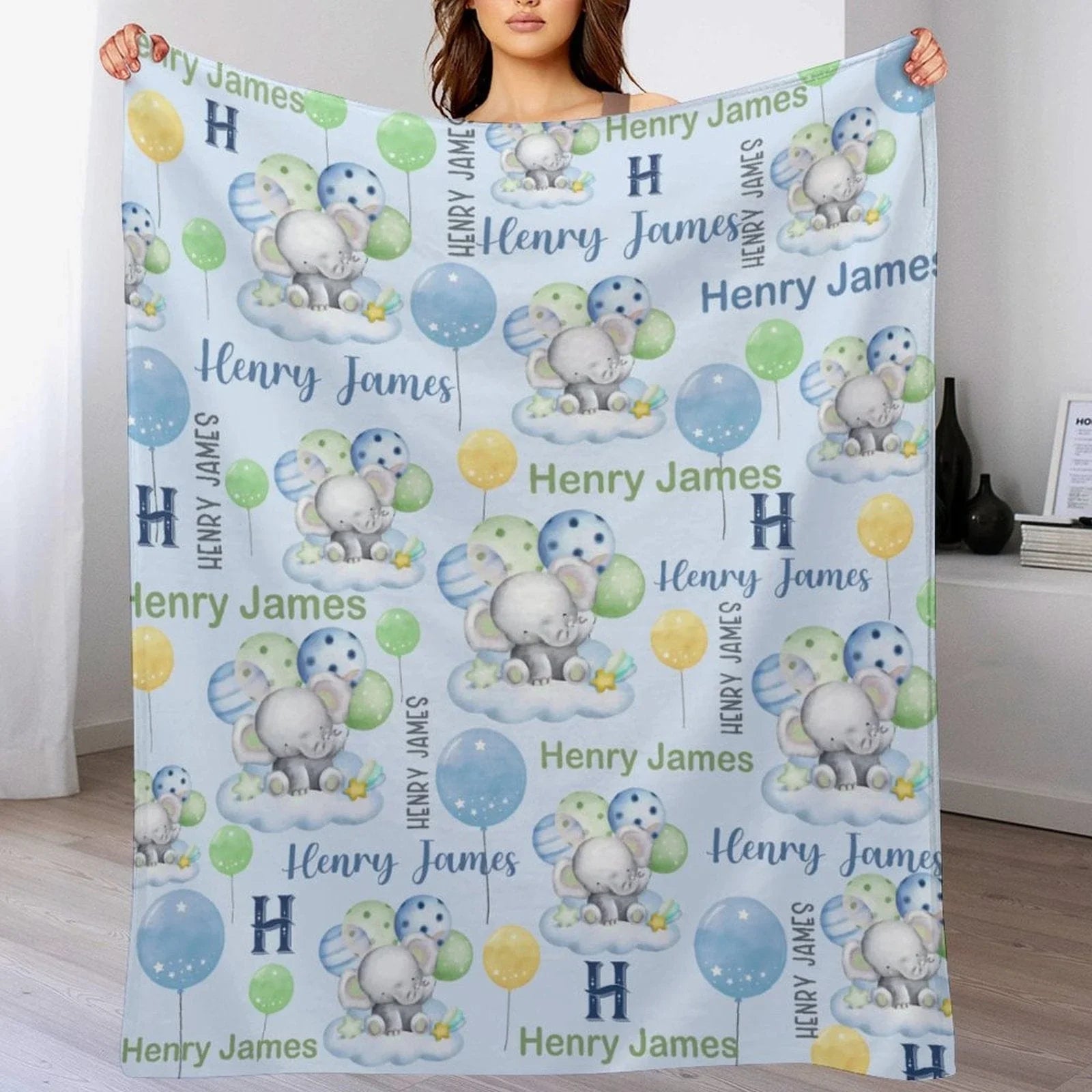 Custom Elephant Monogram Baby Blanket for Boys - Best Gift for Baby