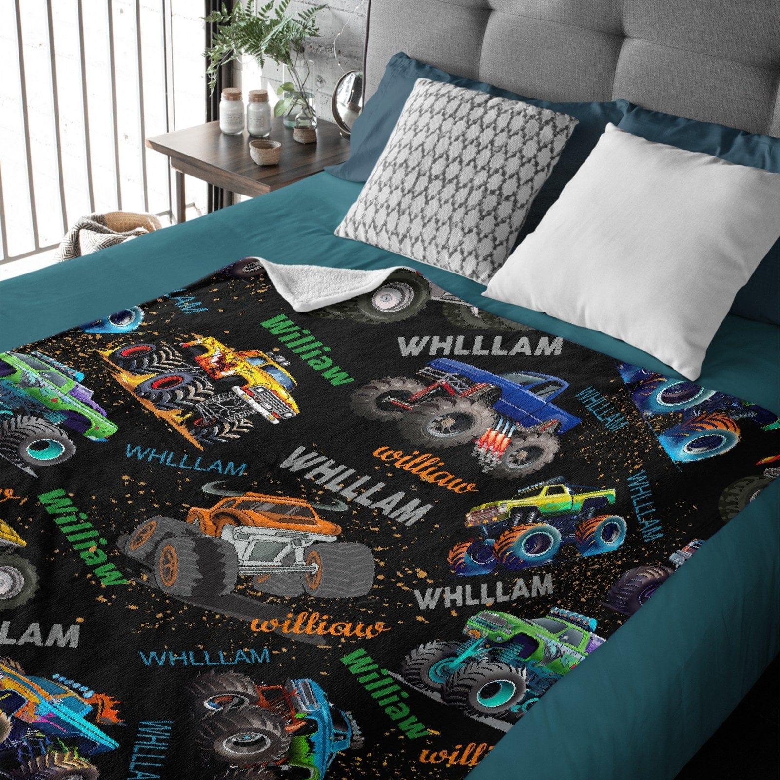 Monster Truck Custom Blanket Gift for Kids, Personalized Gift for Toddler Boy - Joliny