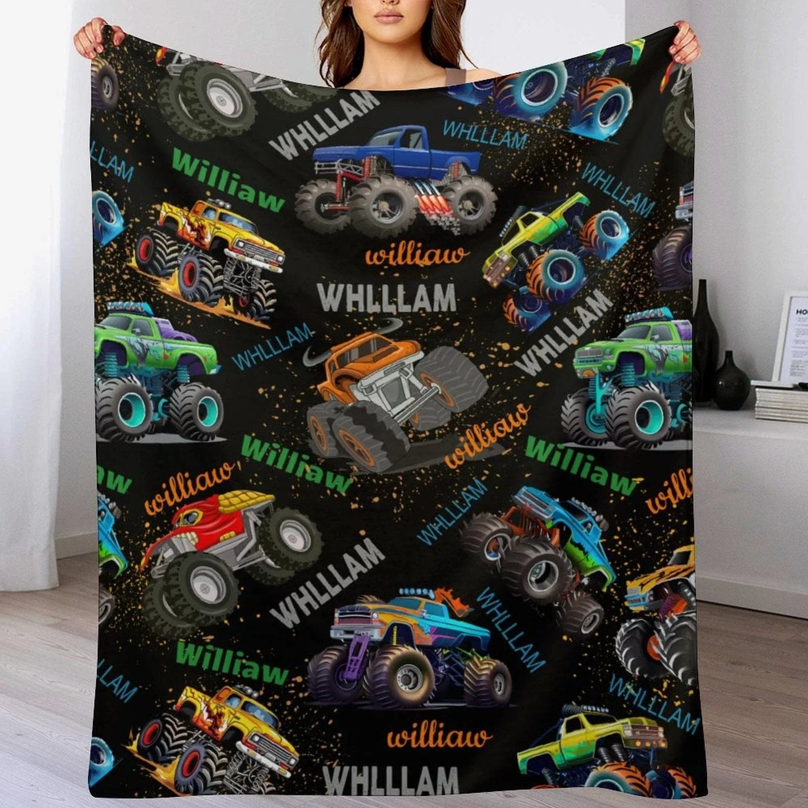 Monster Truck Custom Blanket Gift for Kids, Personalized Gift for Toddler Boy
