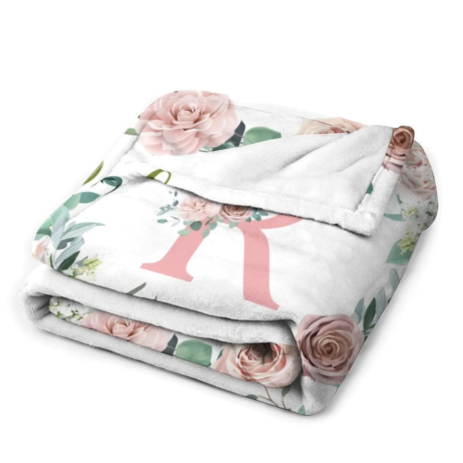 Personalized Baby Blanket for Girls With Name, Light Pink Floral Blanket - Joliny