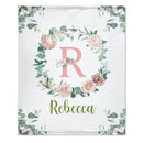 Personalized Baby Blanket for Girls With Name, Light Pink Floral Blanket - Joliny