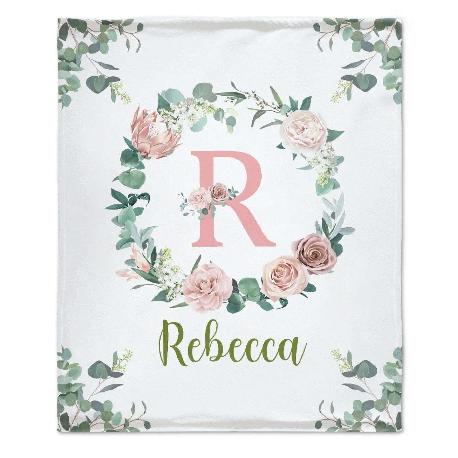 Personalized Baby Blanket for Girls With Name, Light Pink Floral Blanket