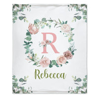 Personalized Baby Blanket for Girls With Name, Light Pink Floral Blanket - Joliny