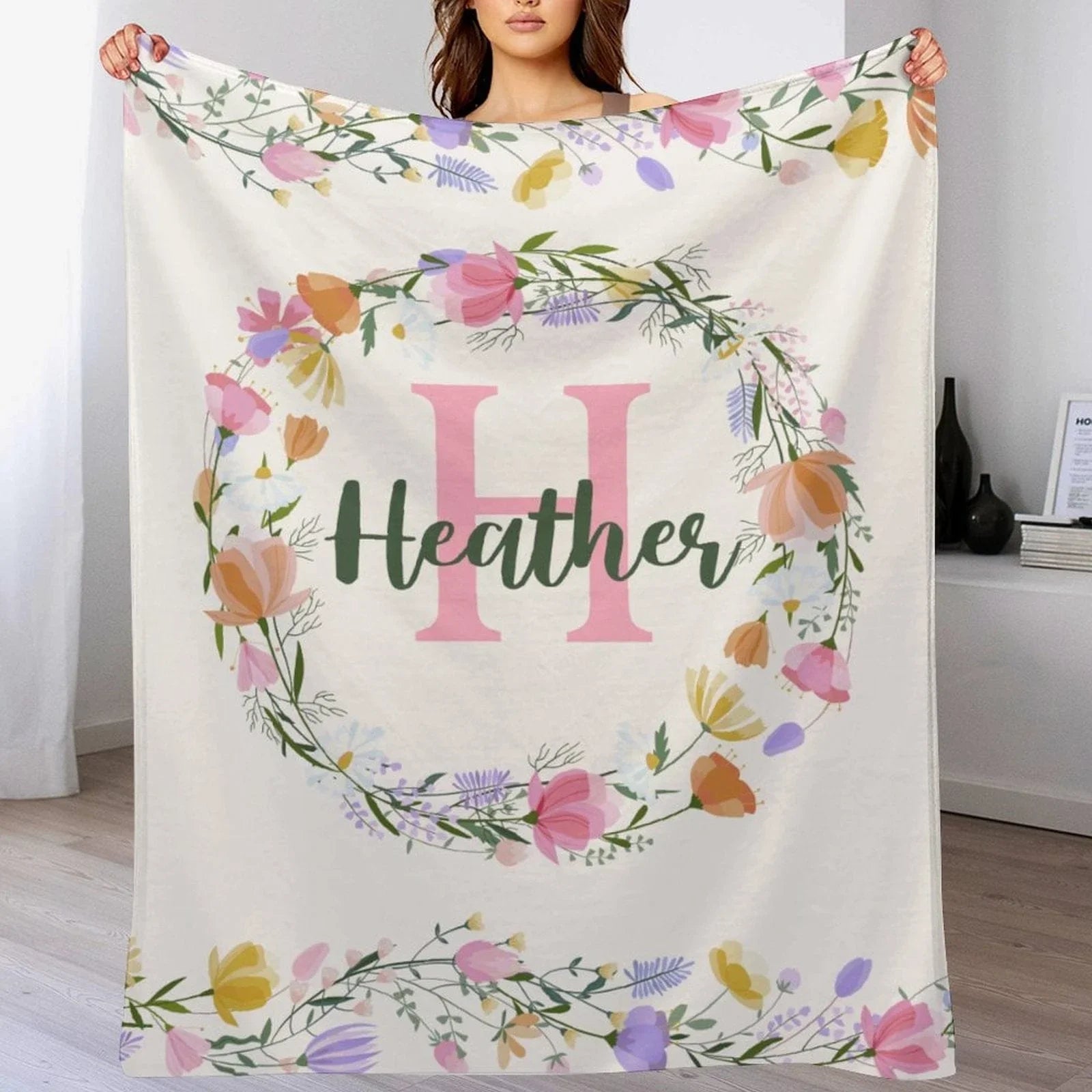 Personalized Baby Blanket for Girls With Name, Pink Floral Blanket