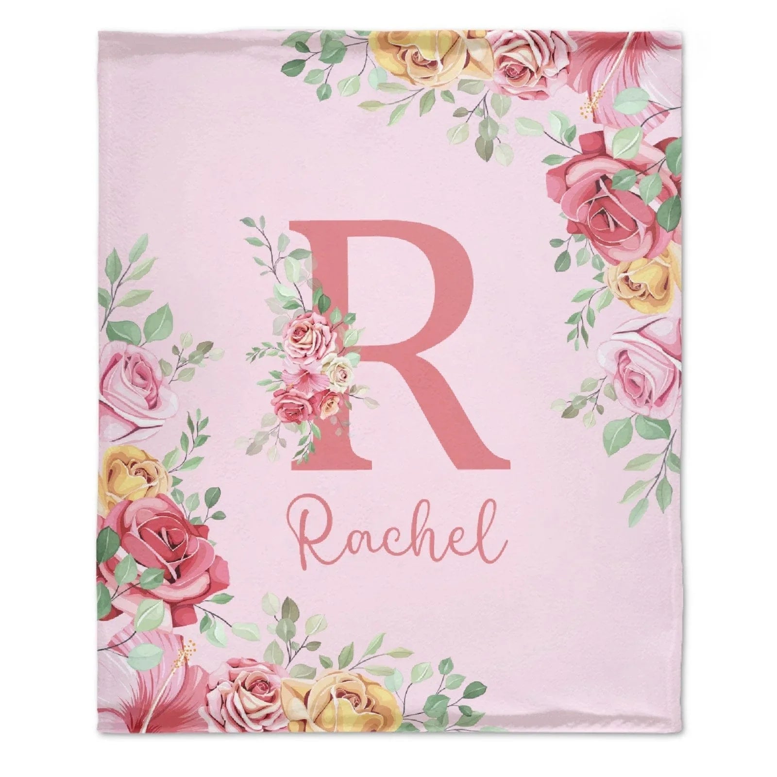 Personalized Baby Blanket for Girls With Name, Red Rose Floral Blanket