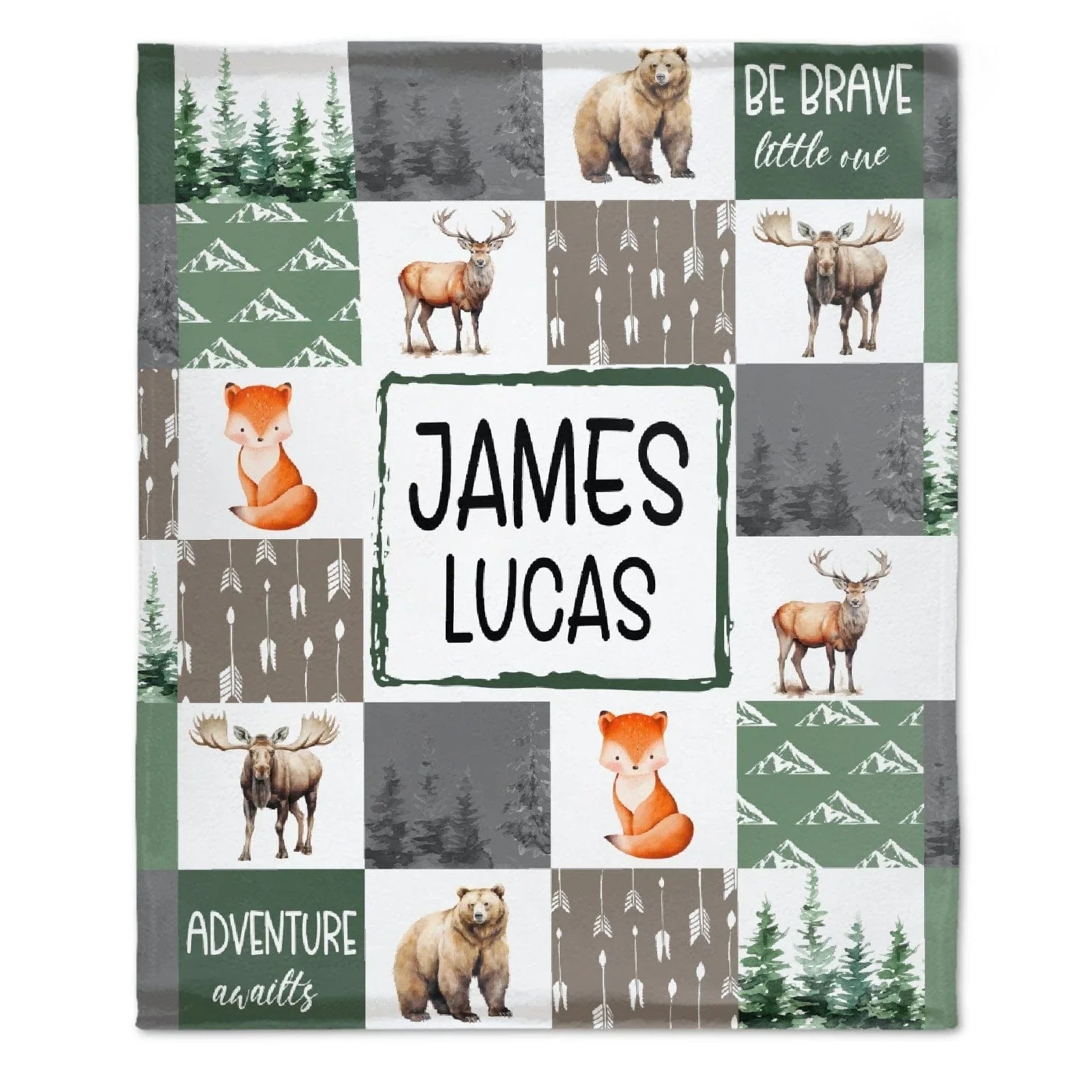 Personalized Baby Blankets With Name - Be Brave Little One, Small Animal Forest Blanket