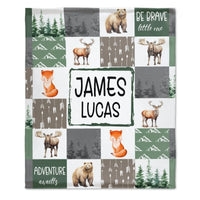 Personalized Baby Blankets With Name - Be Brave Little One, Small Animal Forest Blanket - Joliny