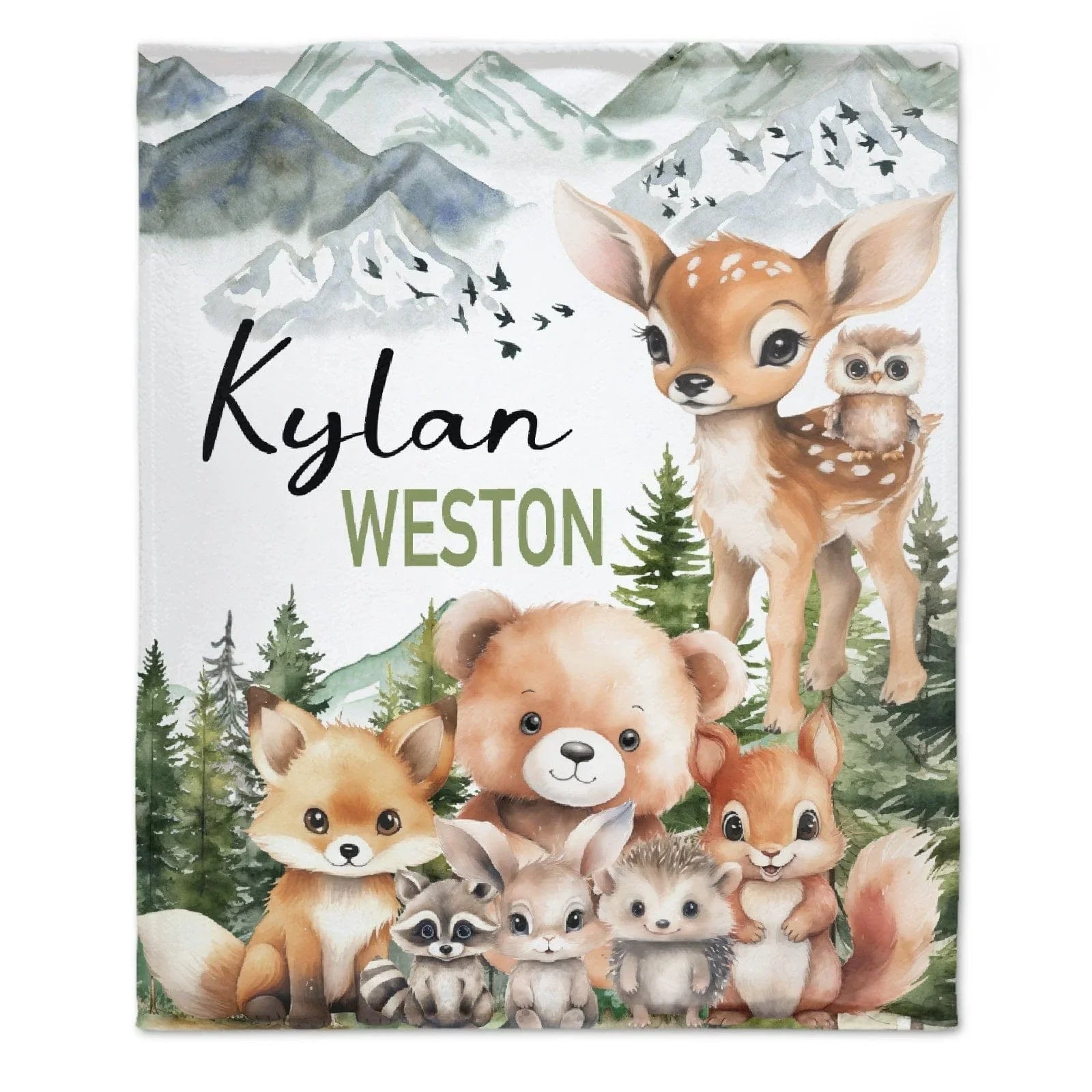 Personalized Baby Blankets With Name, Woodland Animal Photo Blanket