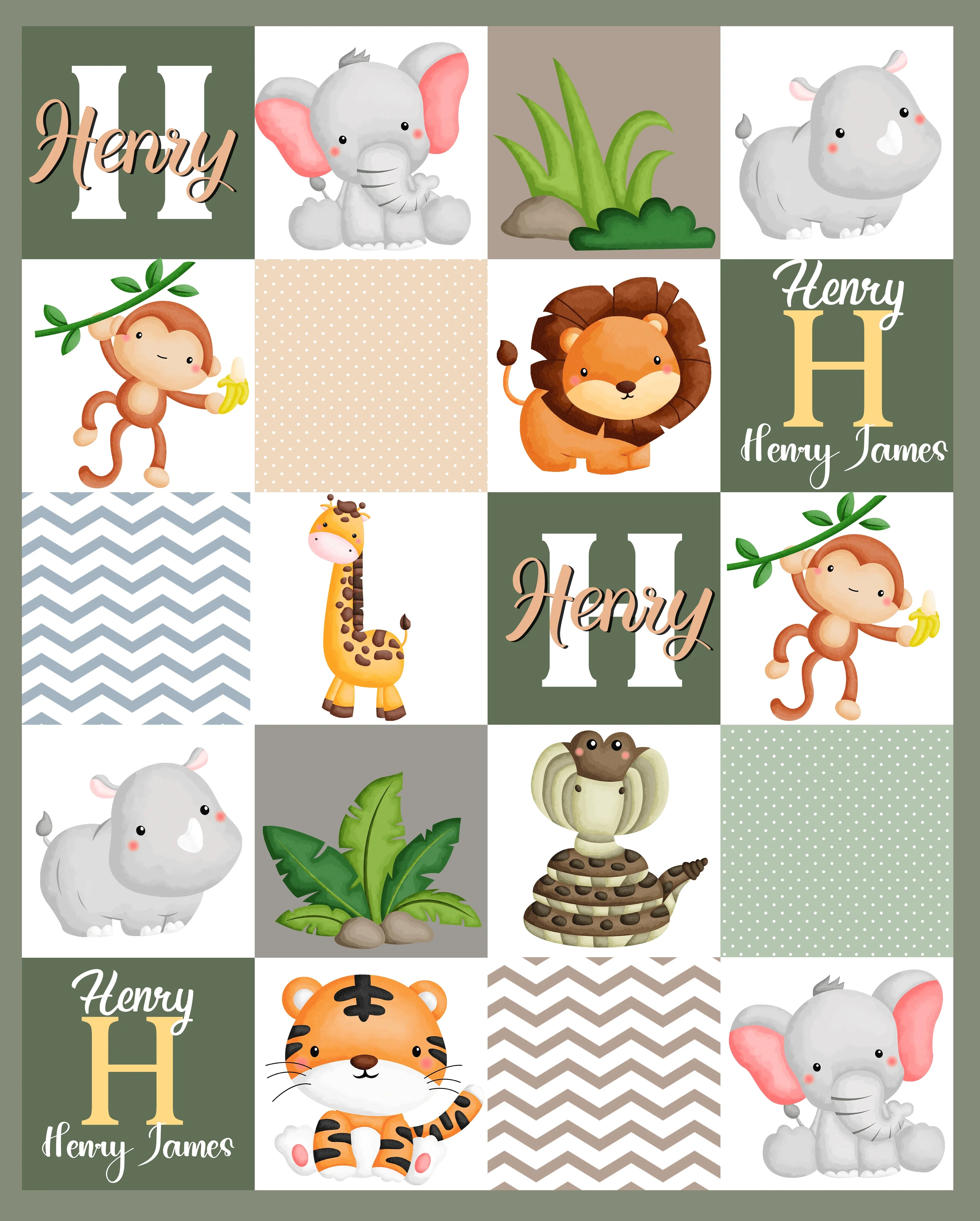Personalized Custom Baby Blankets With Name For Boys And Girls - Wild Animals - Joliny