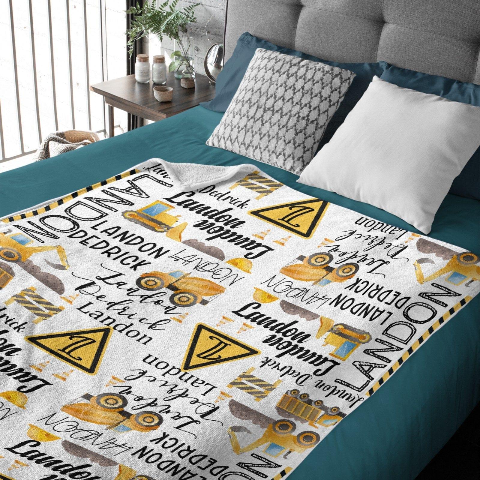 Personalized Custom Excavator Blanket With Name - Road Sign Fence, Gift For Children - Joliny