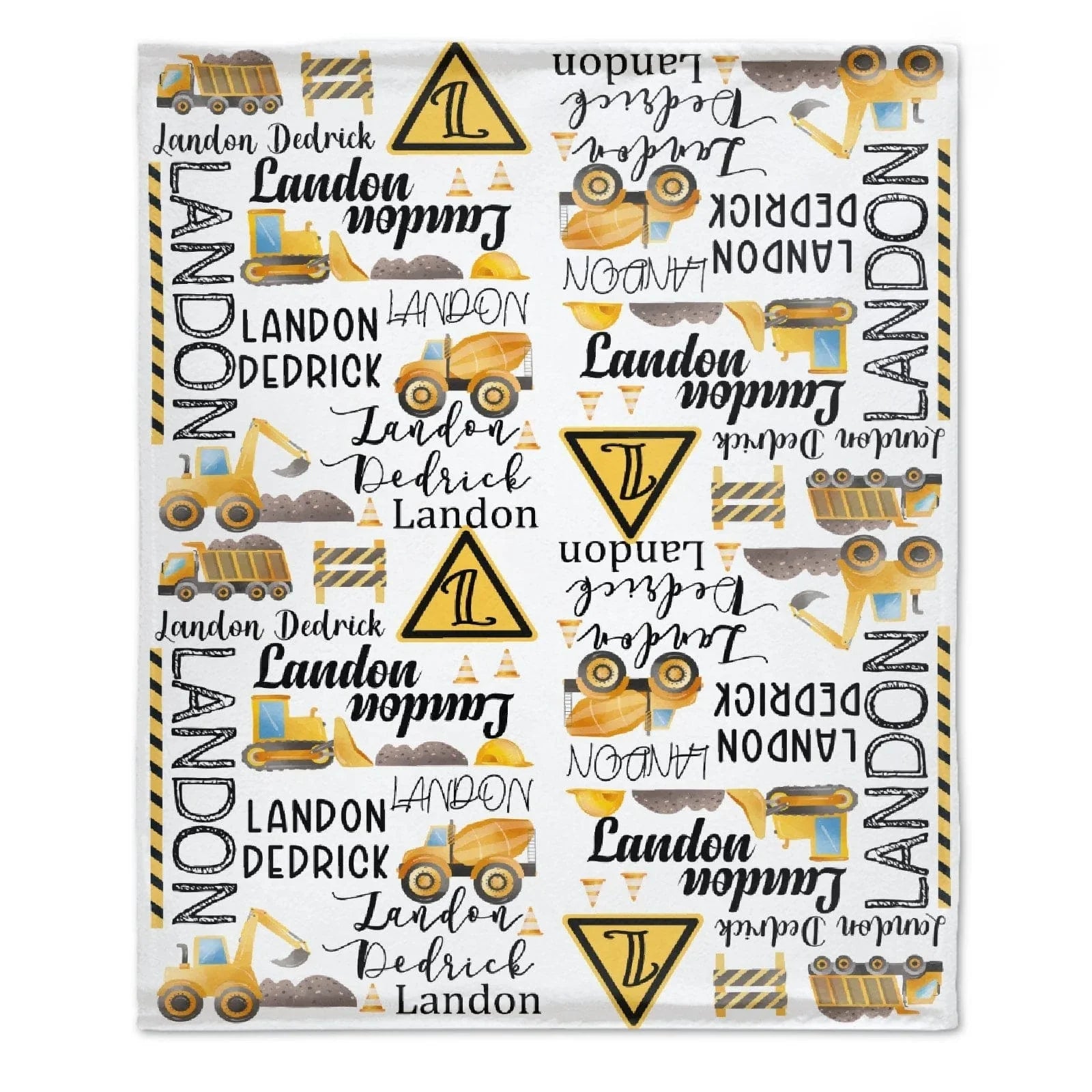 Personalized Custom Excavator Blanket With Name - Road Sign Fence, Gift For Children