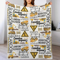 Personalized Custom Excavator Blanket With Name - Road Sign Fence, Gift For Children - Joliny
