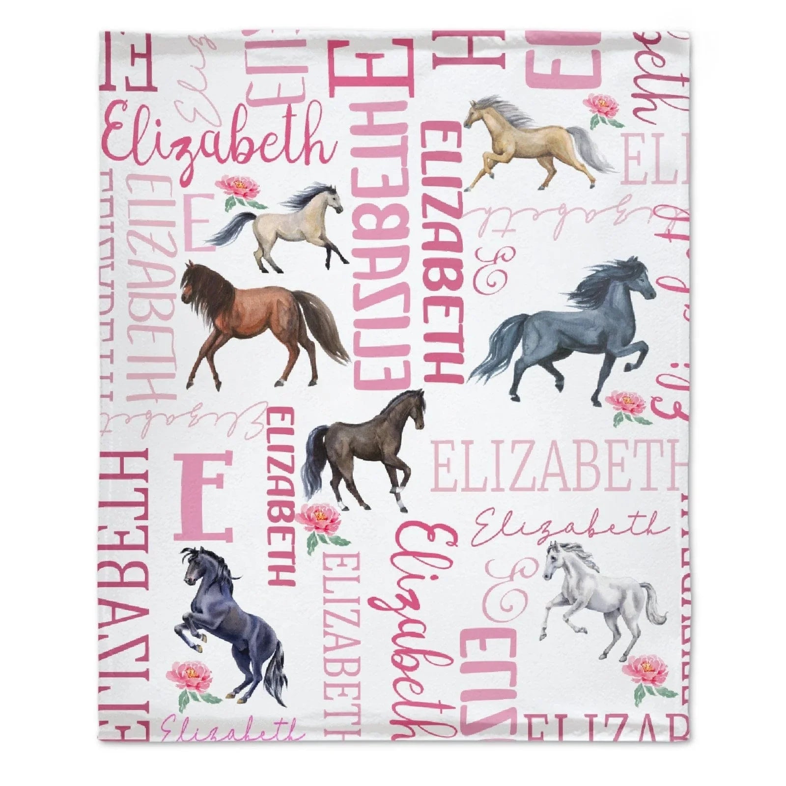 Personalized Floral Horse Baby Blanket - Gift for baby, Custom Name Blanket