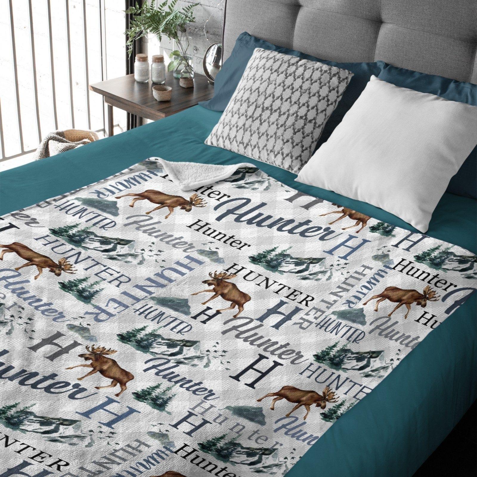 Personalized Moose Name Blanket - Outdoors Mountain Blanket - Custom Hunting - Joliny