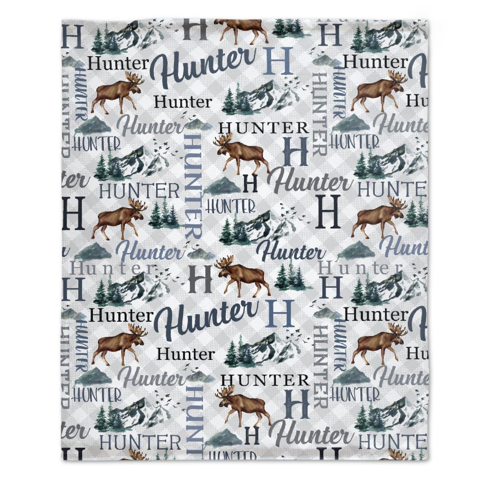 Personalized Moose Name Blanket - Outdoors Mountain Blanket - Custom Hunting