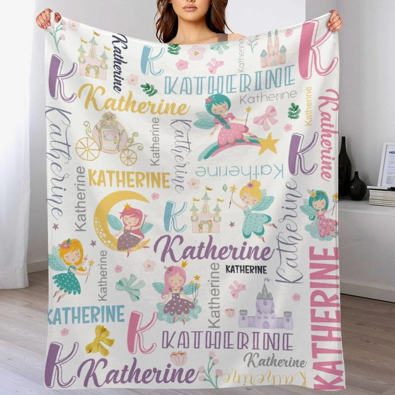 Personalized Princess Throw Custom Name Blanket for Kids