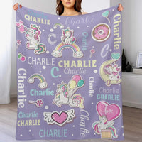 Personalized Unicorn Rainbow Name Blanket for Baby Girls Kids Toddler - Joliny