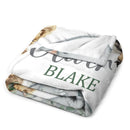 Safari Animals Baby Blanket, Jungle Greenery Eucalyptus Leaves Personalized Boy Girl Name Blanket - Joliny