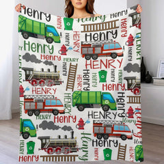 Free Shipping✈️Truck Train Personalized Name Pattern Baby Blanket