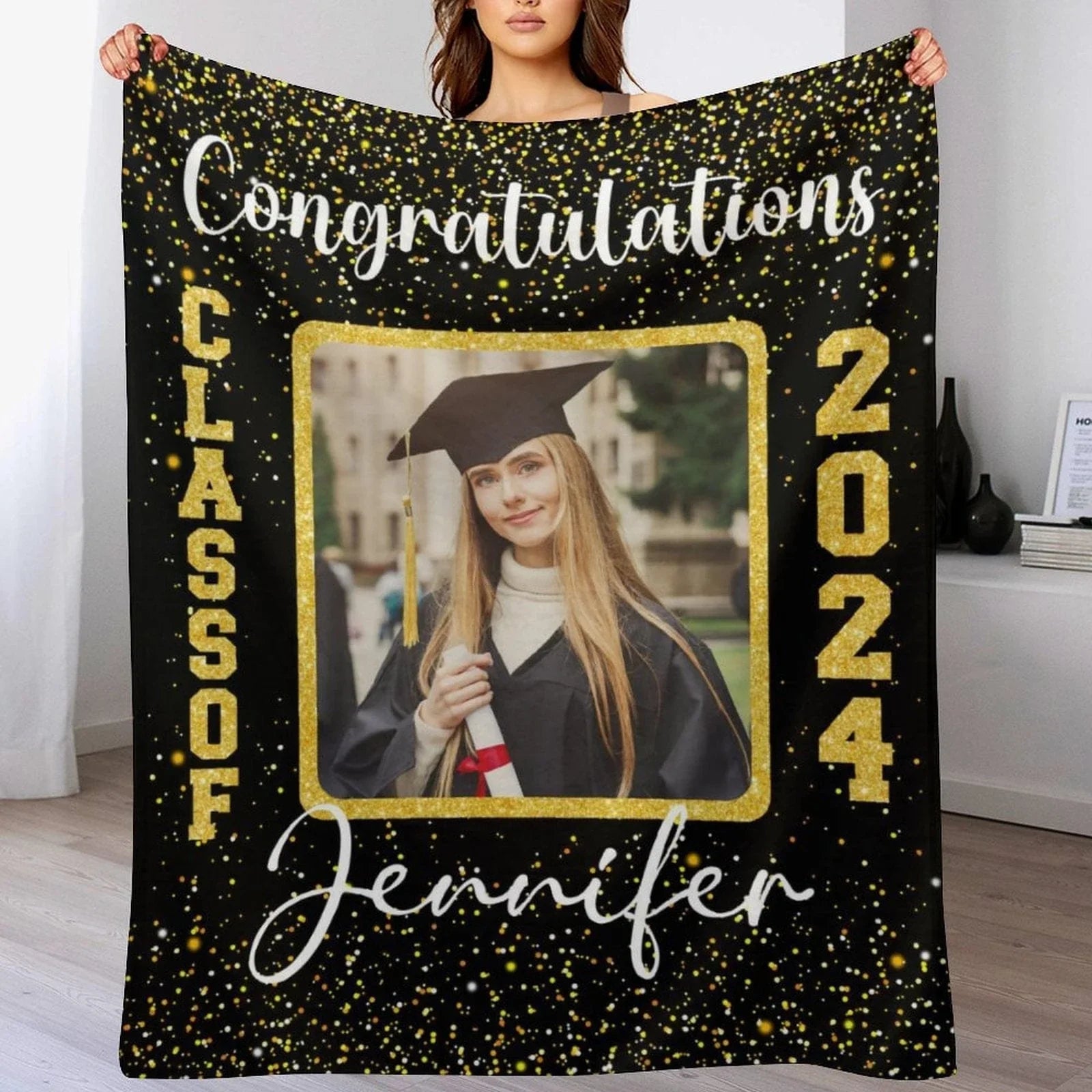 Personalized Graduation Blanket 2024 Custom Photo and Name Congratulations Graduation Gift - Joliny