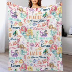 Free Shipping✈️Personalized Mermaid Name Pattern Baby Blanket